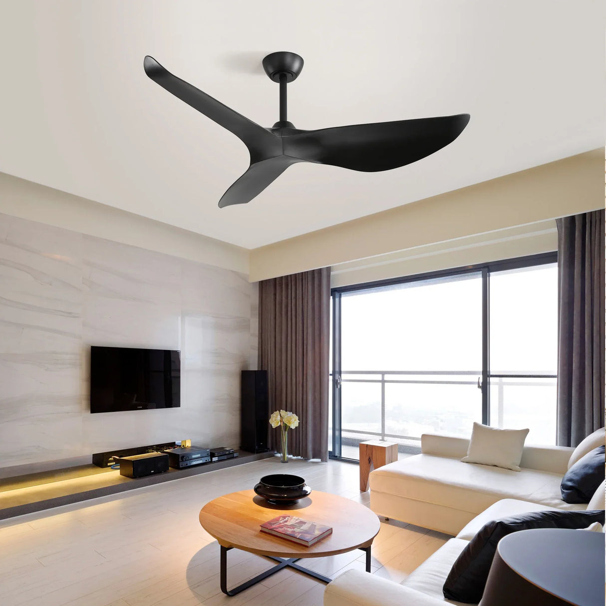 52-Inch Energy-Efficient Reversible Black ABS Ceiling Fan - Omega Lifestyles