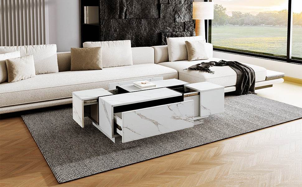 Modern White MDF Sliding Top Coffee Table With Storage - Sleep Galleria