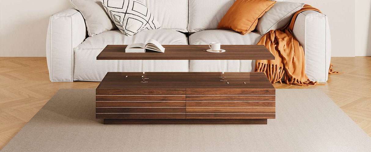 Modern Walnut Rectangle Coffee Table With LED Lights - Sleep Galleria