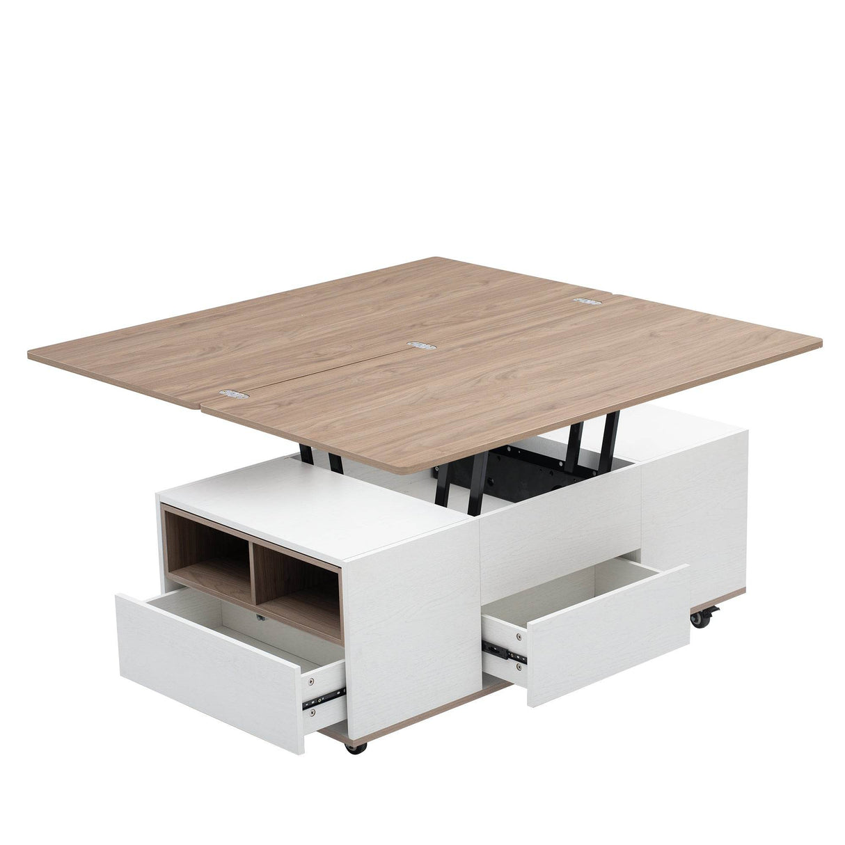 Modern Walnut White Lift Top Coffee Table With Drawers - Sleep Galleria