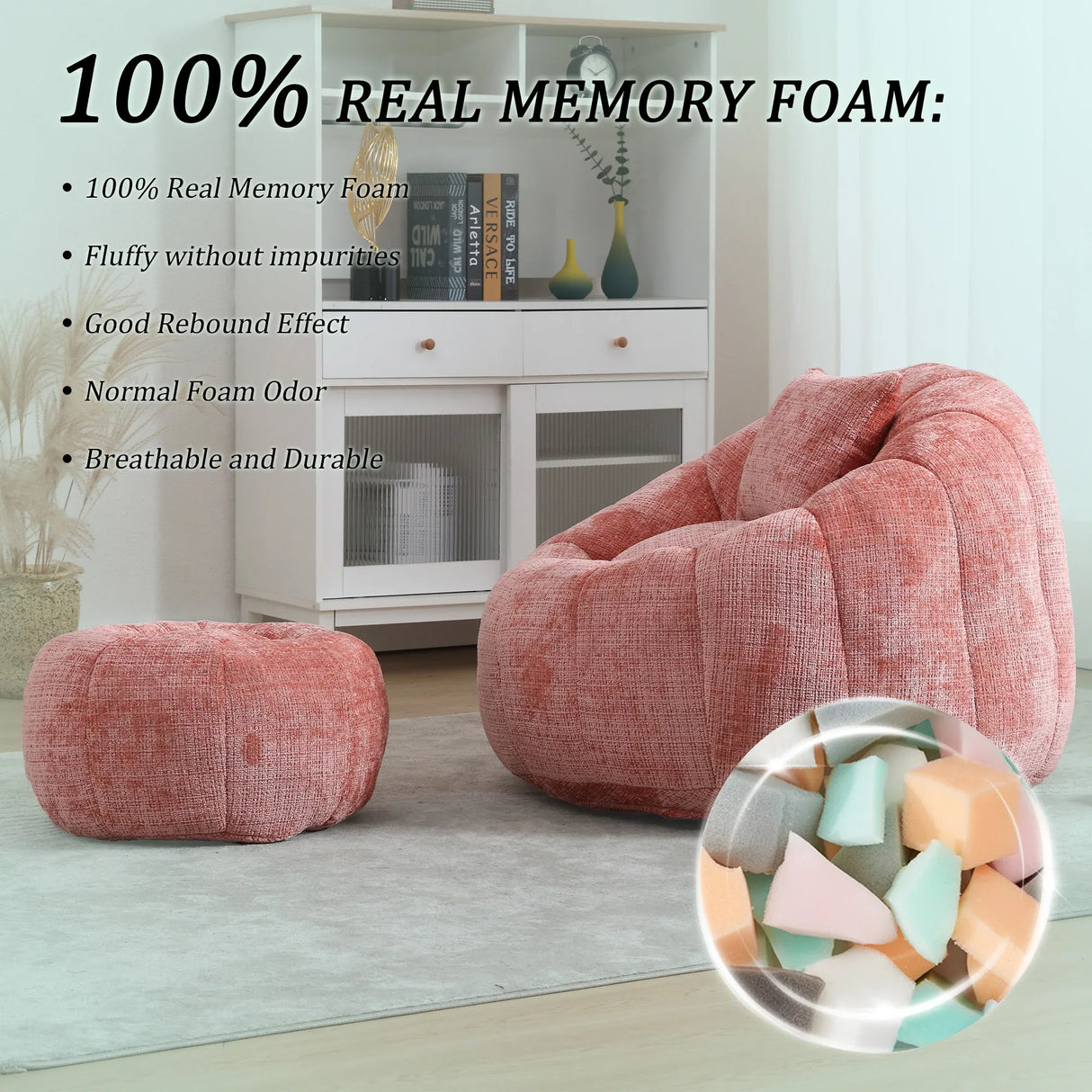 Chenille Memory Foam Lazy Sofa With Ottoman and Pillow - Omega Lifestyles