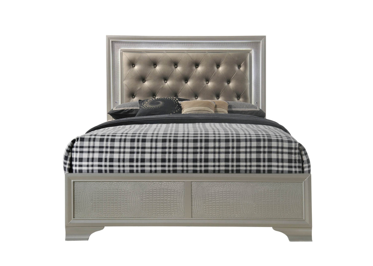 Modern Champagne Upholstered LED Panel Bed Frame