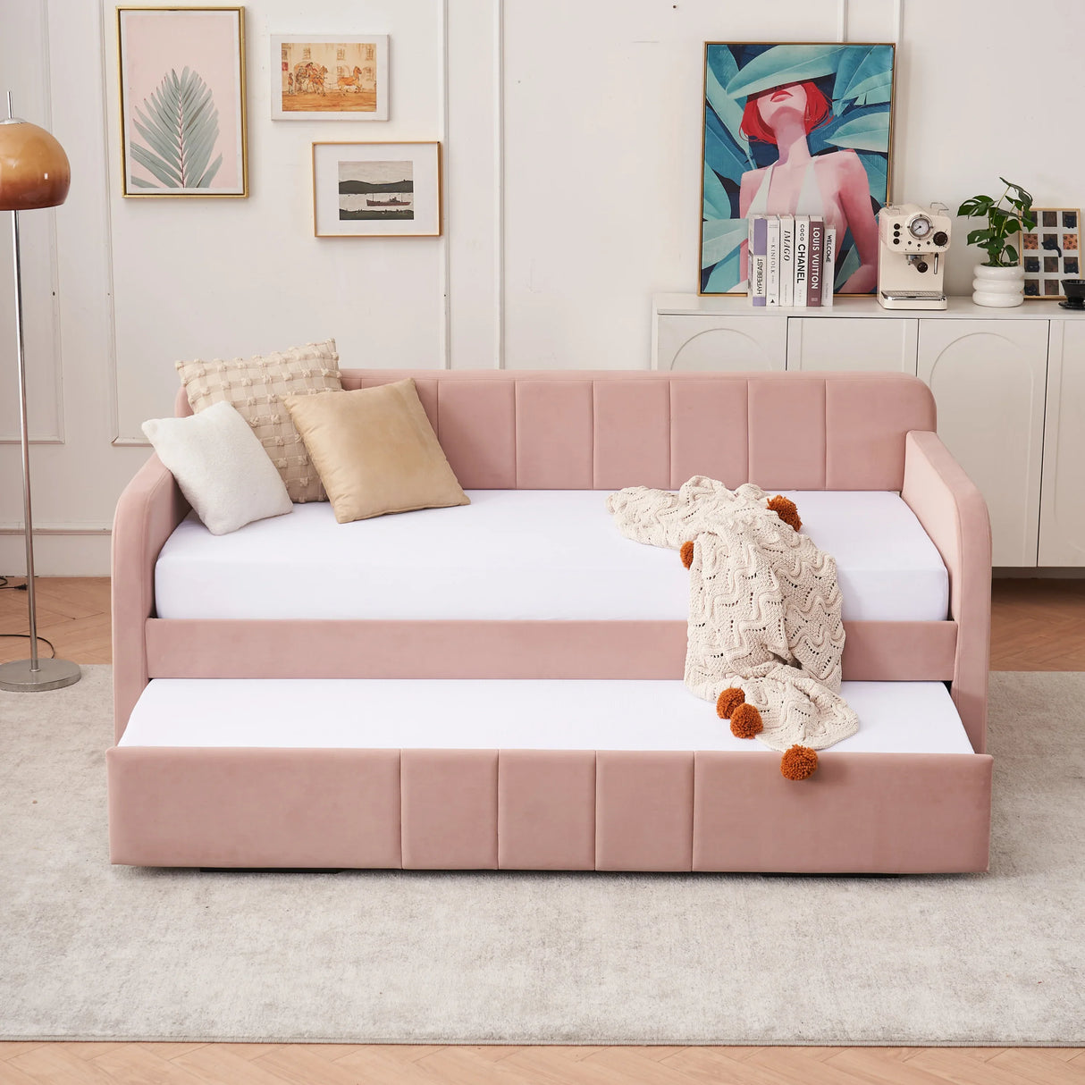 Twin Velvet Upholstered Daybed Frame With Trundle - Omega Lifestyles