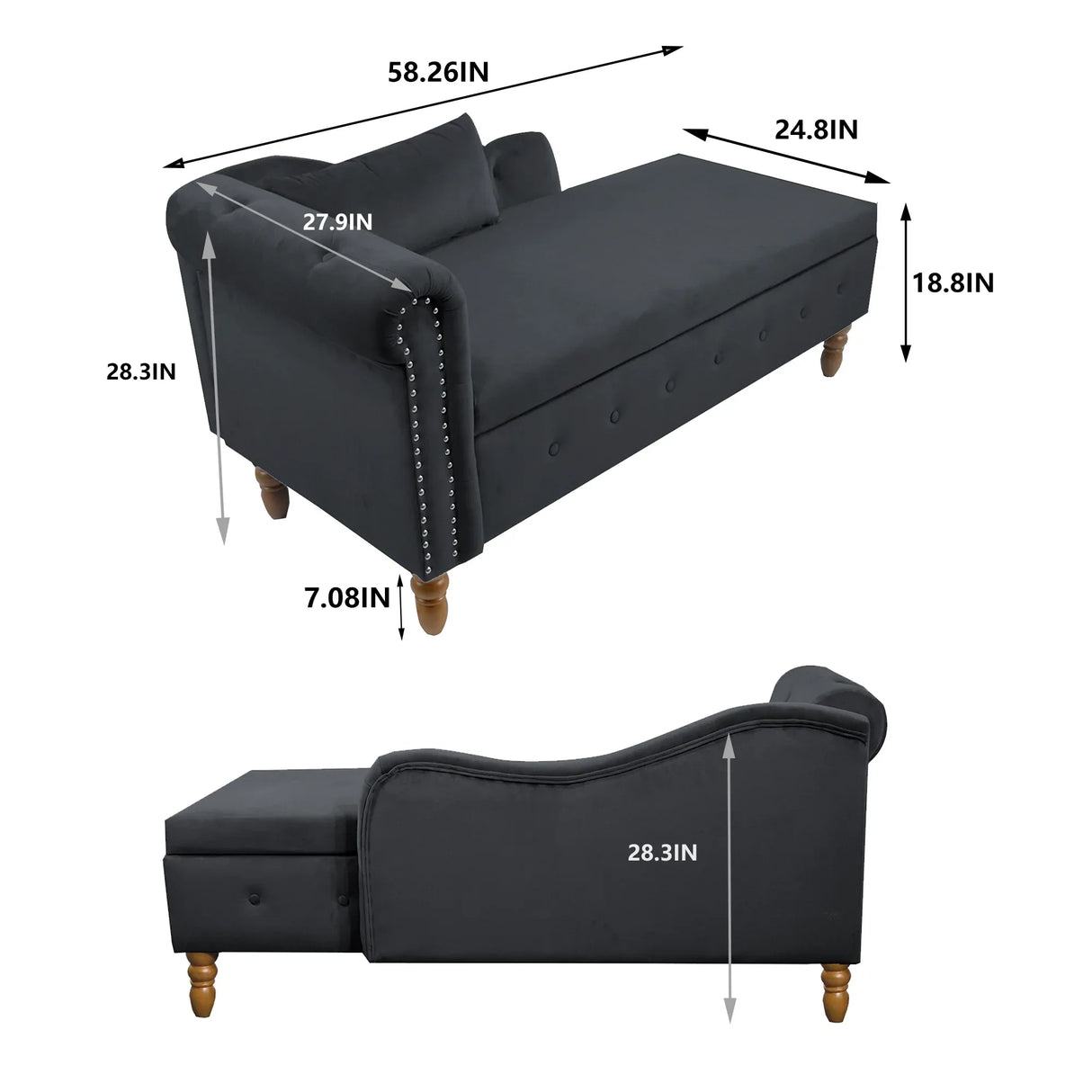 Classic Velvet Storage Chaise Lounge With Pillow - Omega Lifestyles