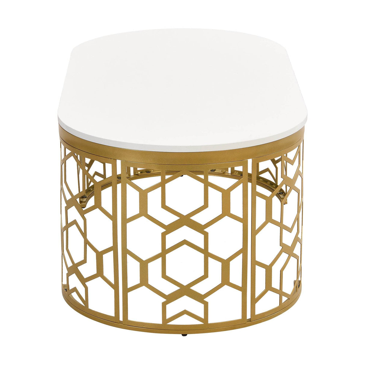 Modern Oval White MDF Gold Metal Coffee Table - Sleep Galleria