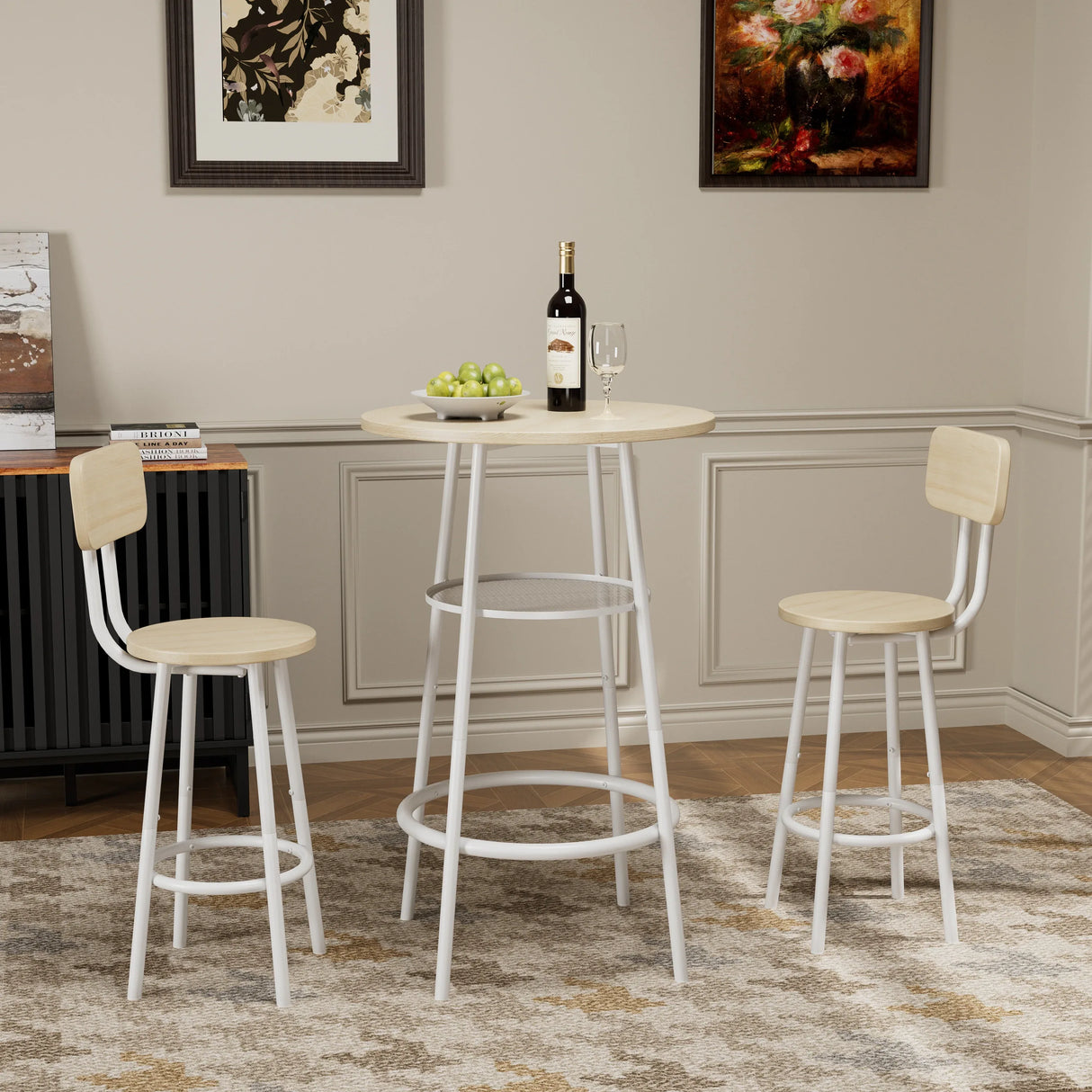 3-Piece White Oak MDF Dining Table Set With Stools - Omega Lifestyles
