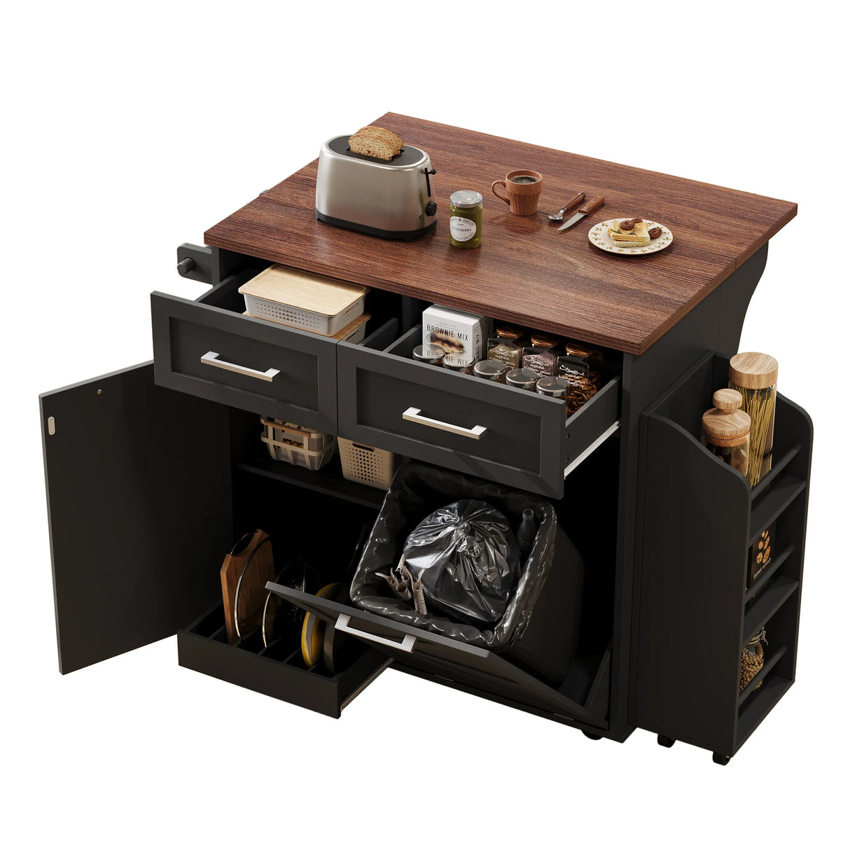 Farmhouse MDF Kitchen Island With Drop Leaf And Storage - Omega Lifestyles