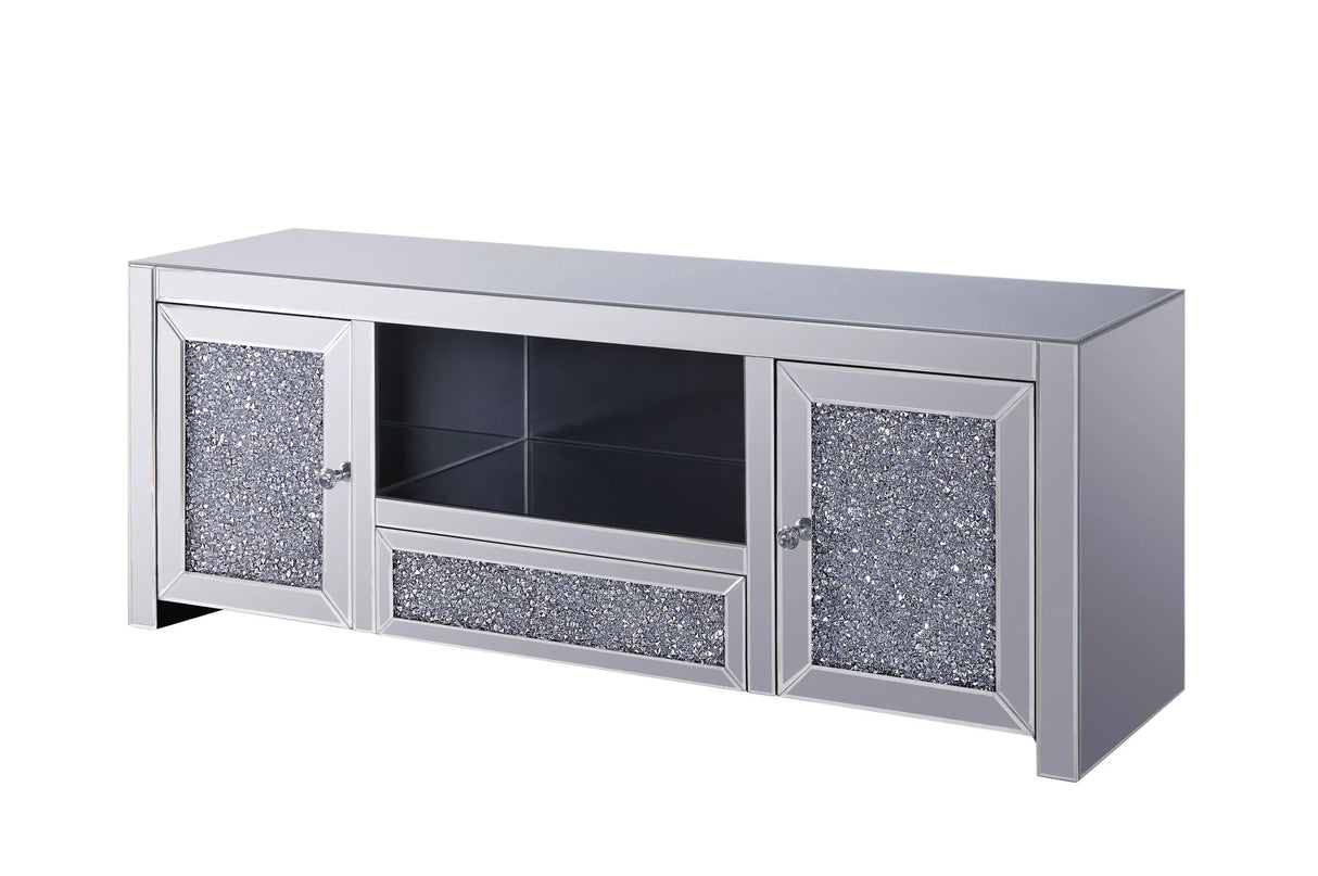 Mirrored Silver Faux Diamonds MDF TV Stand - Omega Lifestyles