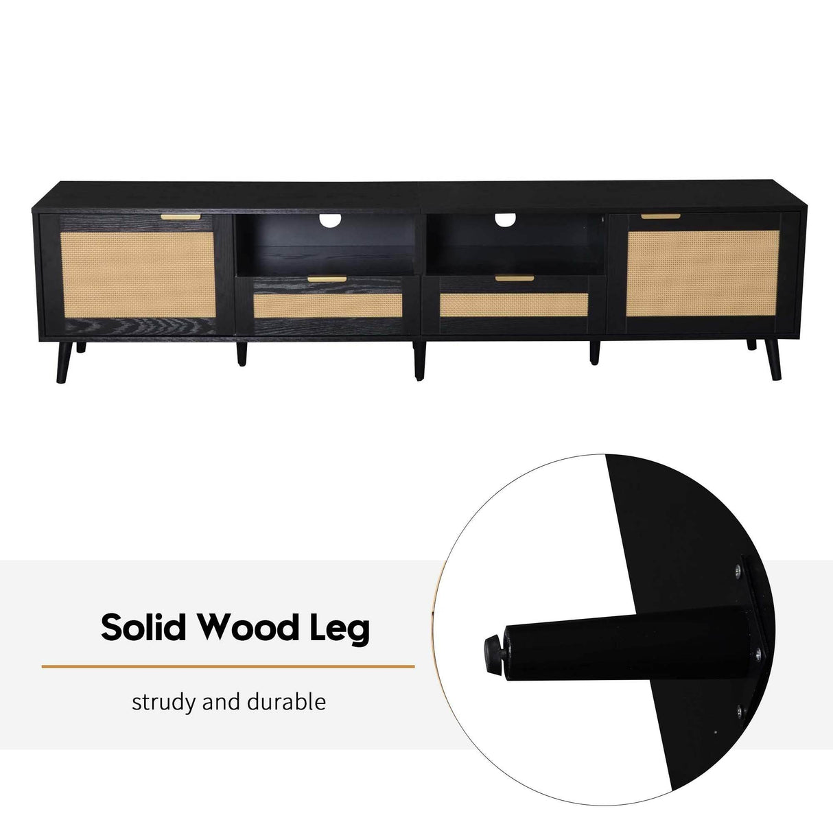 Modern Rattan TV Stand With Storage Cabinet - Sleep Galleria