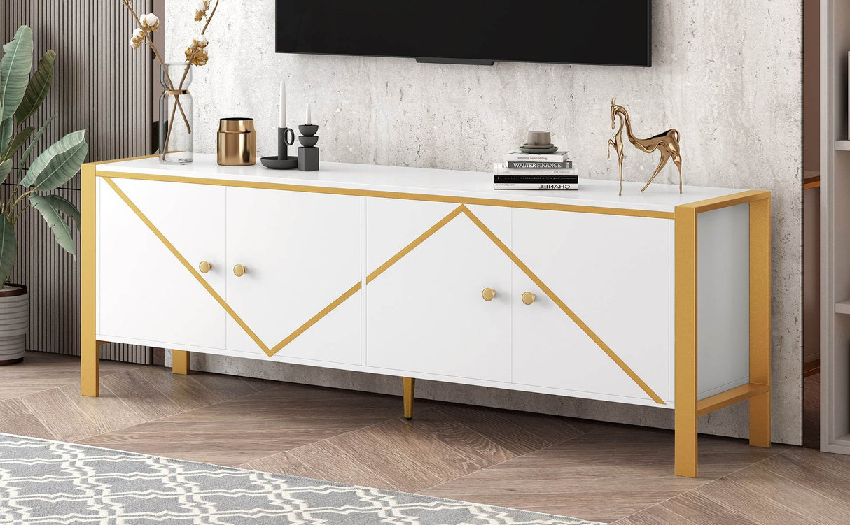 Modern Minimalist White MDF Metal TV Stand With Storage - Sleep Galleria