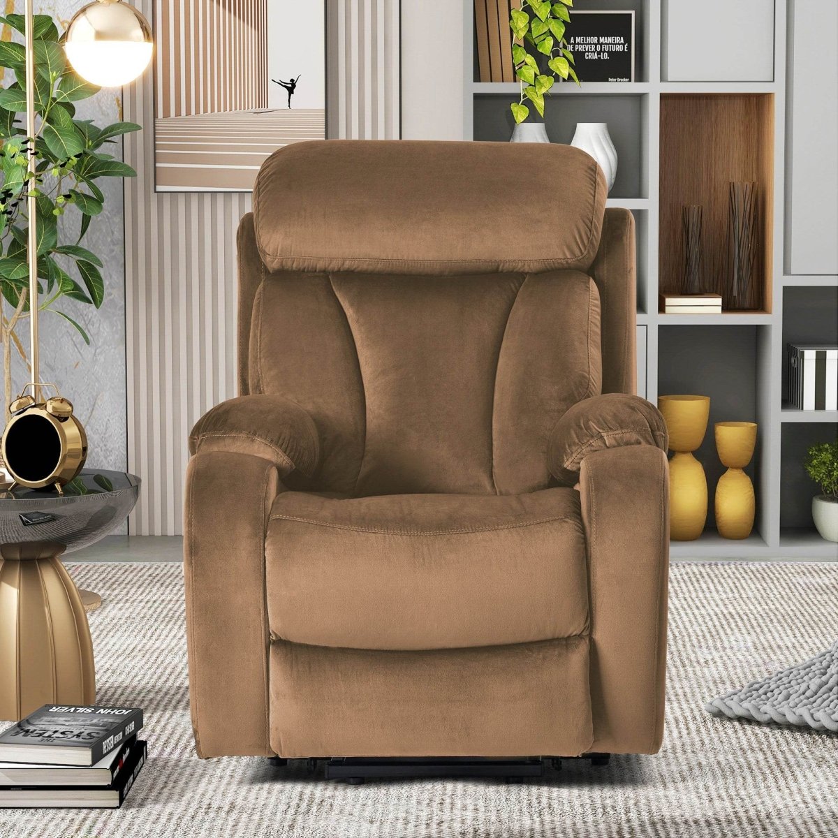Brown Cashmere Fabric Power Lift Chair Recliner - Sleep Galleria