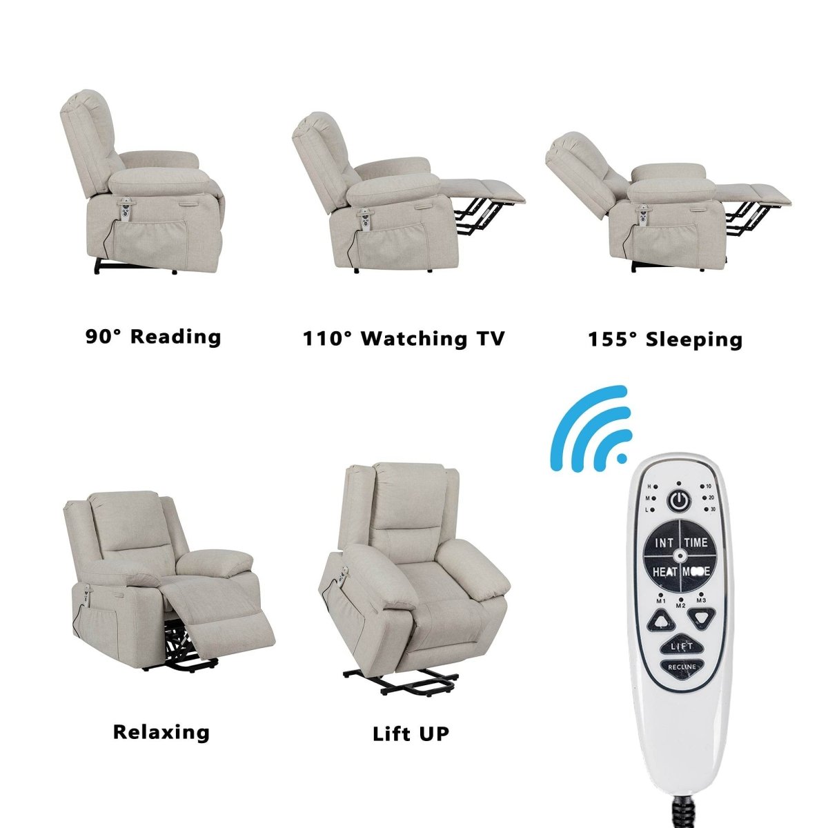 Electric Power Recliner Chair With Massage Beige - Sleep Galleria