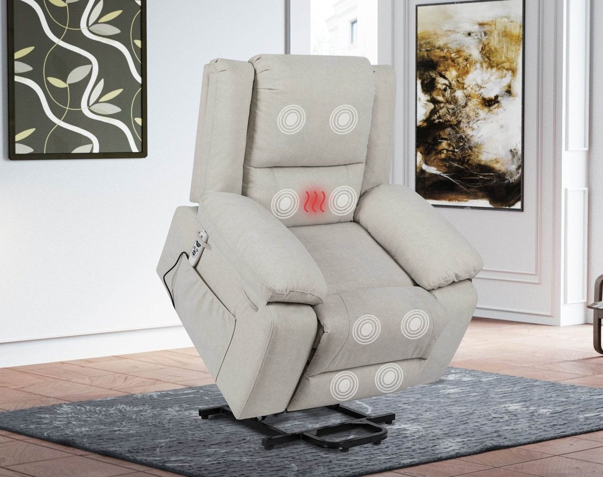 Electric Power Recliner Chair With Massage Beige - Sleep Galleria