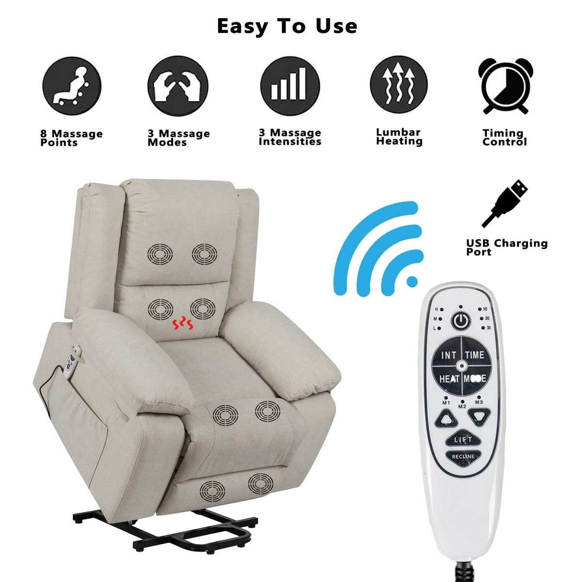 Electric Power Recliner Chair With Massage Beige - Sleep Galleria
