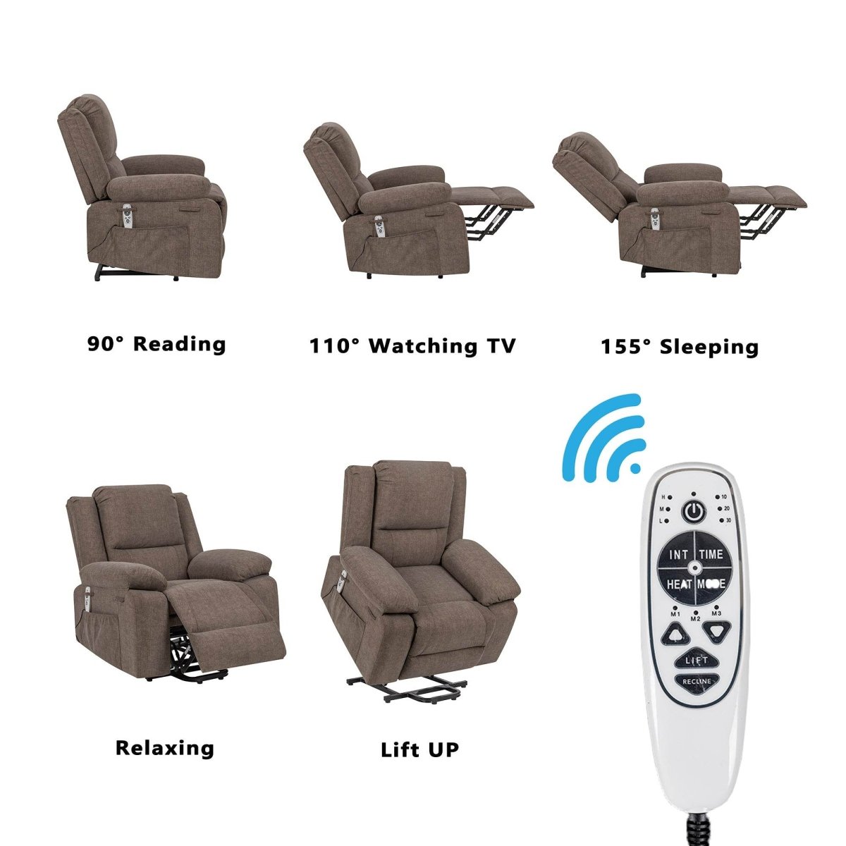 Electric Power Recliner Chair With Massage Brown - Sleep Galleria
