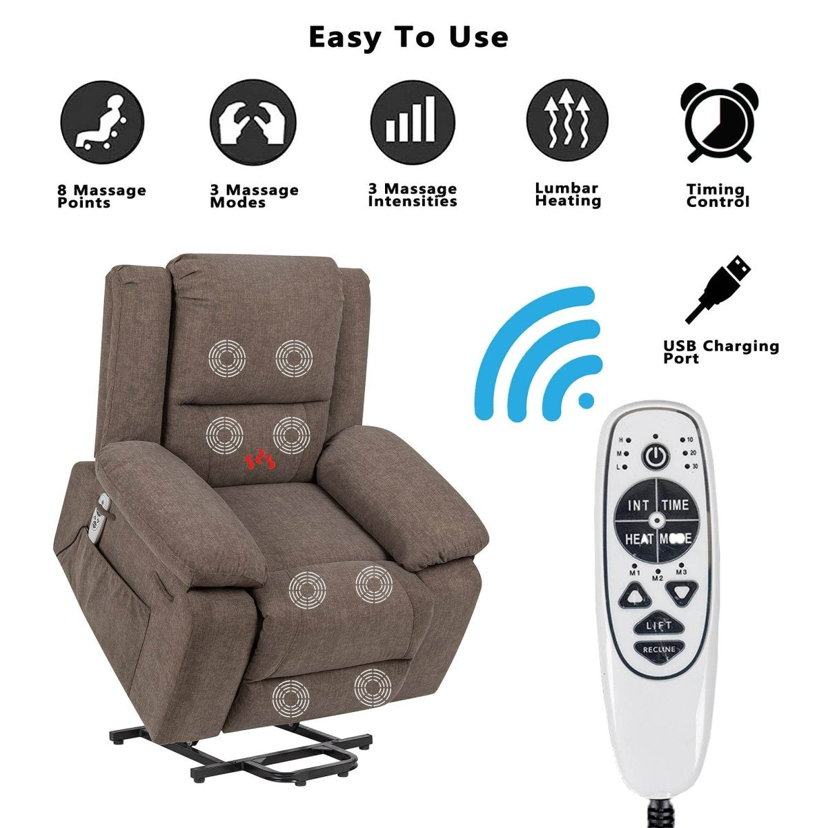Electric Power Recliner Chair With Massage Brown - Sleep Galleria