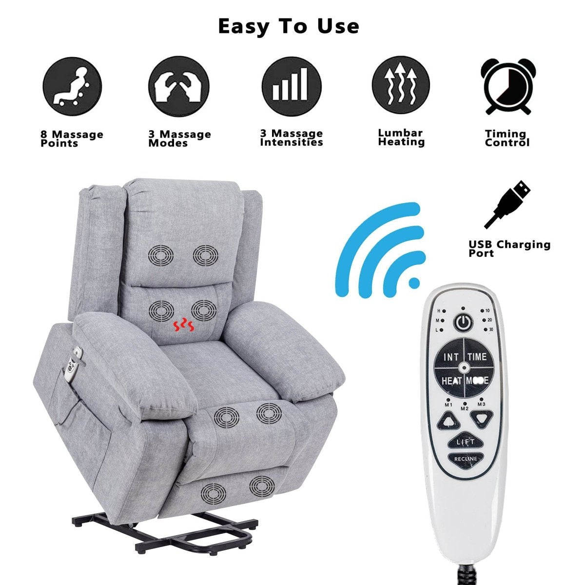 Electric Power Recliner Chair With Massage Light Grey - Sleep Galleria
