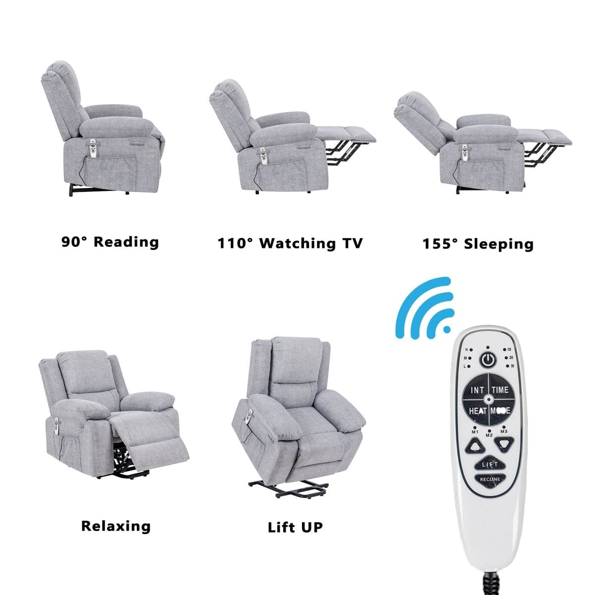 Electric Power Recliner Chair With Massage Light Grey - Sleep Galleria