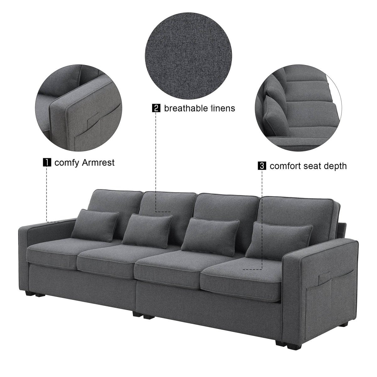 Modern Linen Fabric 4-Seater Sofa - Sleep Galleria