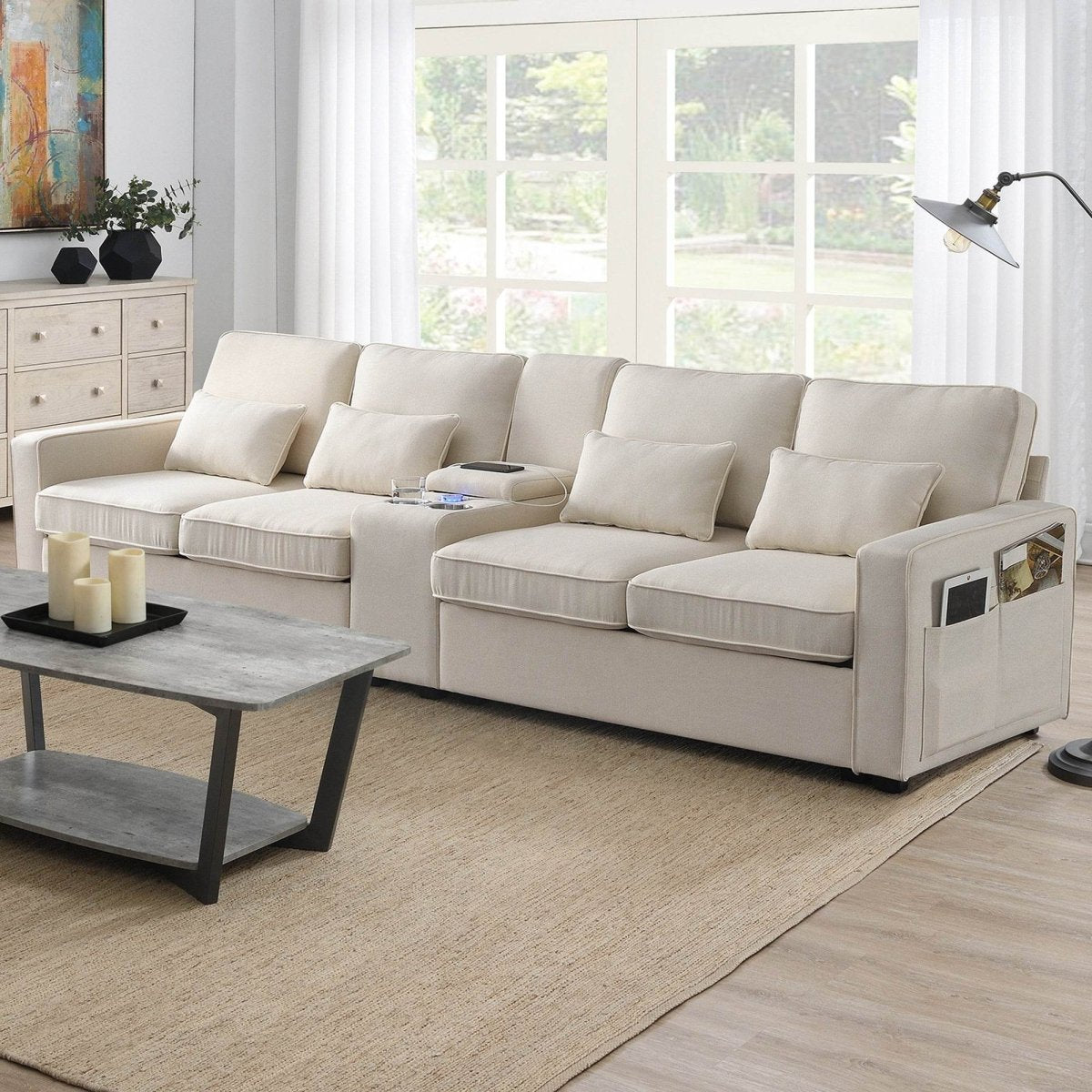 Modern Linen Upholstered Sofa for Four - Sleep Galleria