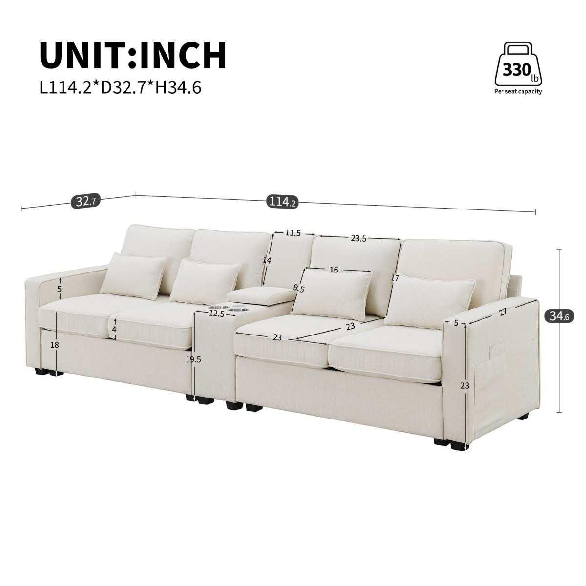 Modern Linen Upholstered Sofa for Four - Sleep Galleria