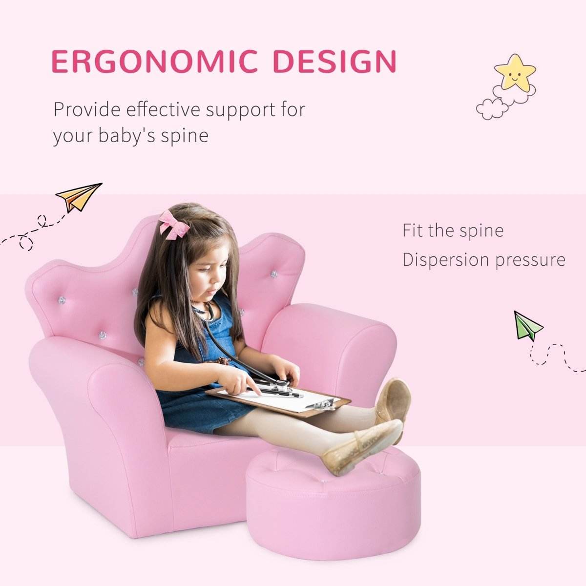 2-Piece Pink Toddler Sofa Set With Footstool - Sleep Galleria