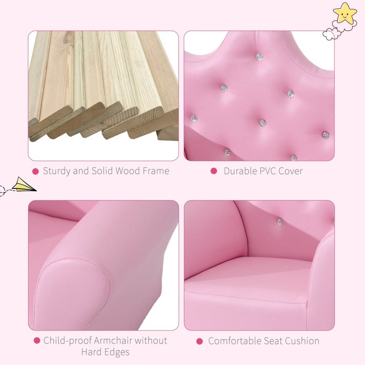 2-Piece Pink Toddler Sofa Set With Footstool - Sleep Galleria