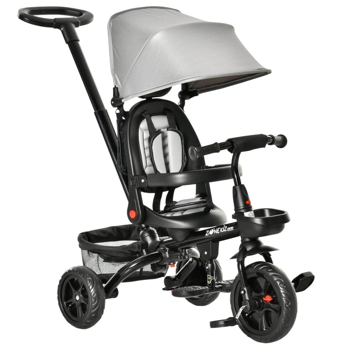4 - In - 1 Adjustable Grey Baby Tricycle With Safety Features - Dreamtide - Omega Lifestyles