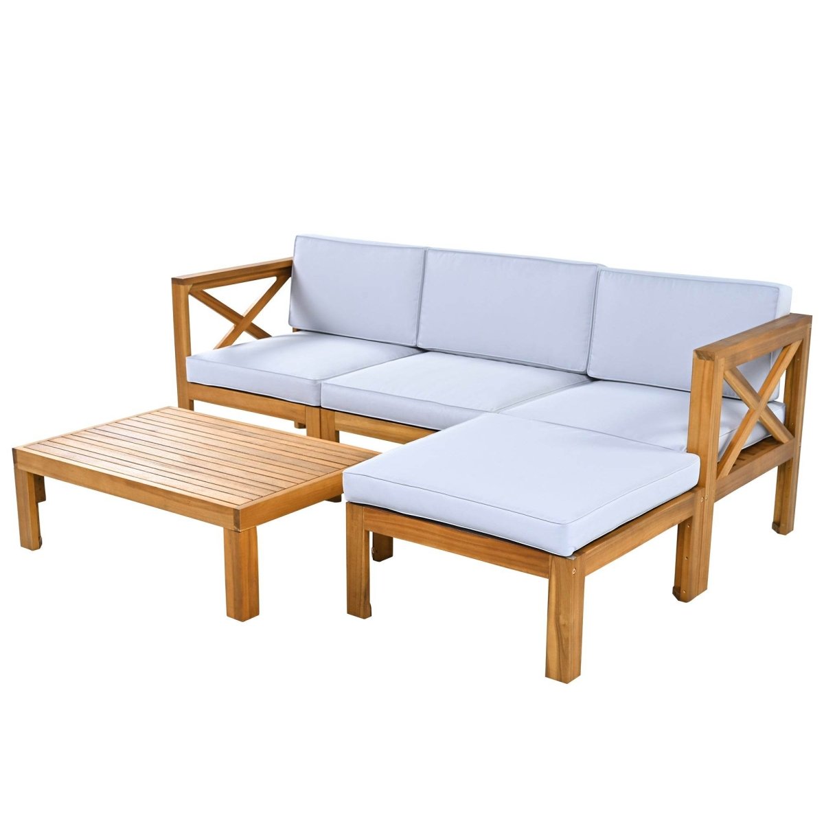 5-Piece Outdoor Acacia Wood Sectional Patio Sofa Set - Sleep Galleria