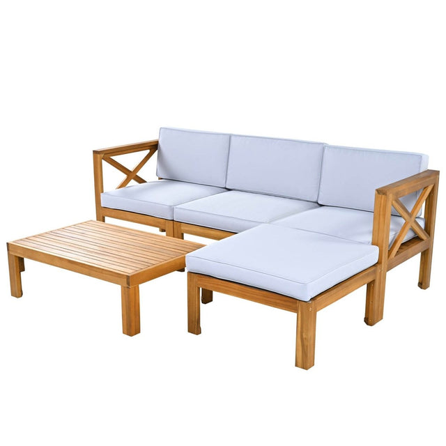 5-Piece Outdoor Acacia Wood Sectional Patio Sofa Set - Omega Lifestyles