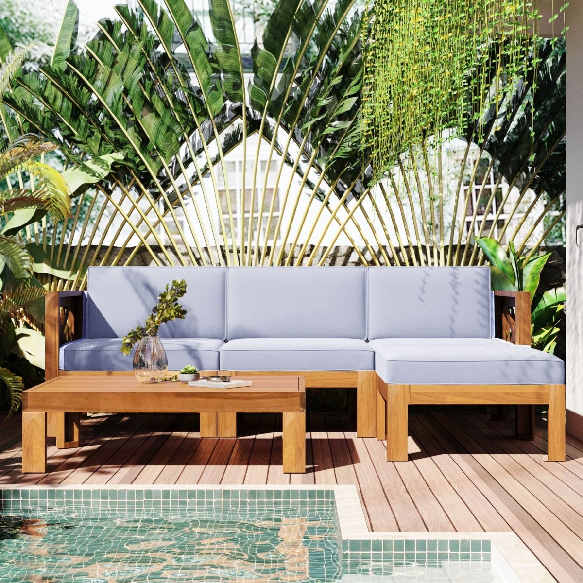 5-Piece Outdoor Acacia Wood Sectional Patio Sofa Set - Sleep Galleria