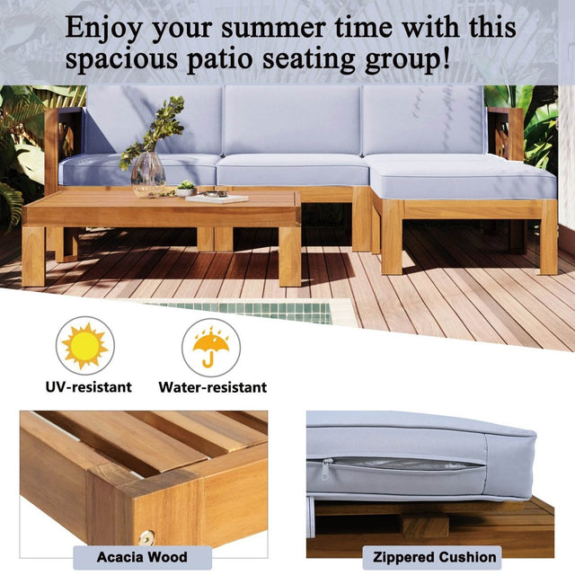5-Piece Outdoor Acacia Wood Sectional Patio Sofa Set - Omega Lifestyles
