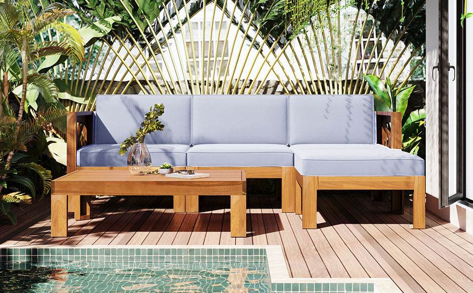 5-Piece Outdoor Acacia Wood Sectional Patio Sofa Set - Sleep Galleria