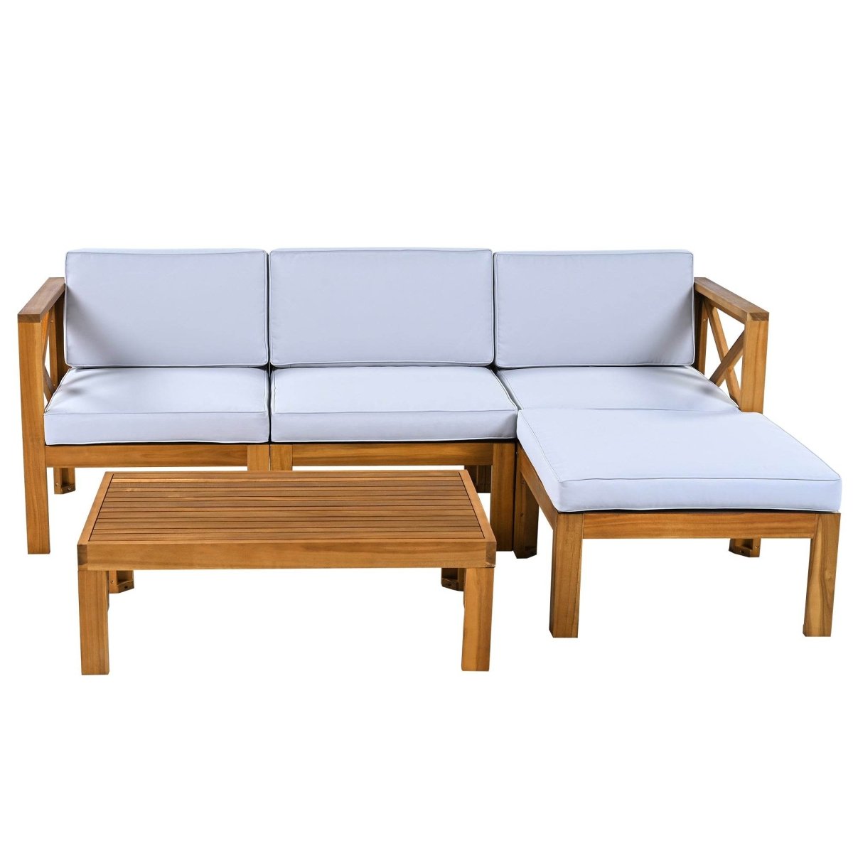5-Piece Outdoor Acacia Wood Sectional Patio Sofa Set - Sleep Galleria