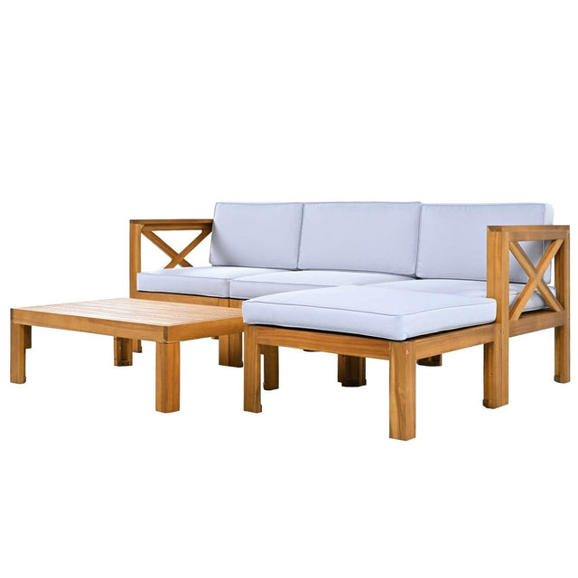 5-Piece Outdoor Acacia Wood Sectional Patio Sofa Set - Omega Lifestyles