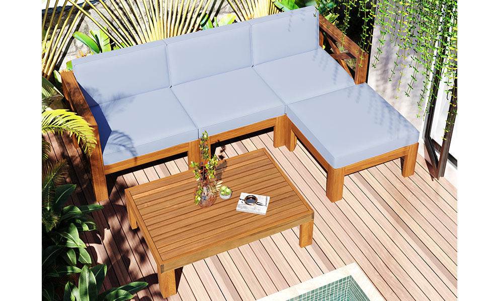 5-Piece Outdoor Acacia Wood Sectional Patio Sofa Set - Sleep Galleria