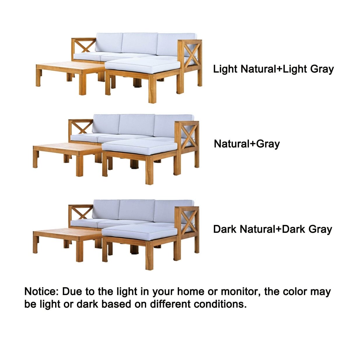 5-Piece Outdoor Acacia Wood Sectional Patio Sofa Set - Sleep Galleria