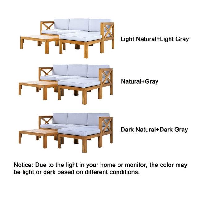 5-Piece Outdoor Acacia Wood Sectional Patio Sofa Set - Omega Lifestyles