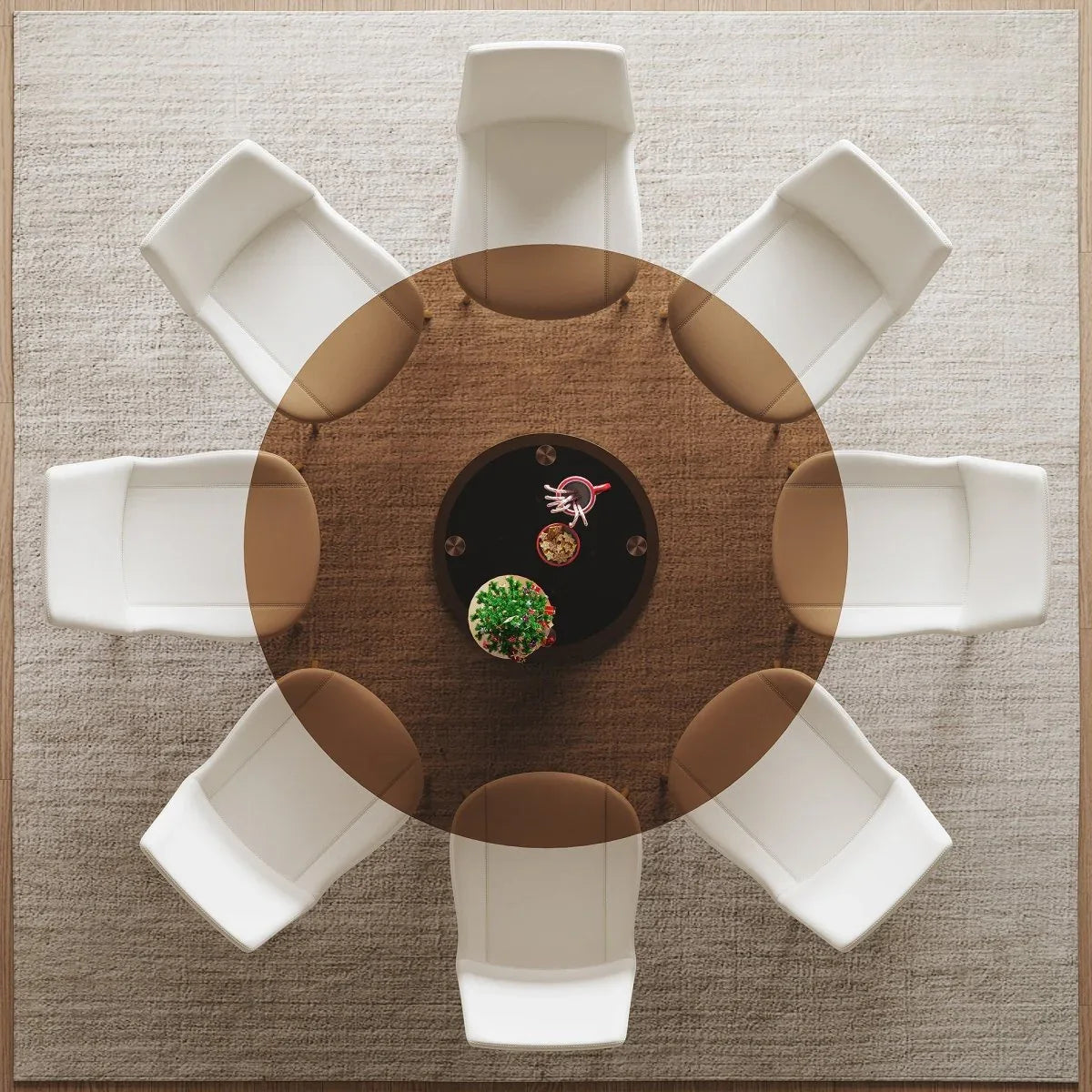 53-Inch Round Dining Table Set With Smoked Glass Top - Omega Lifestyles