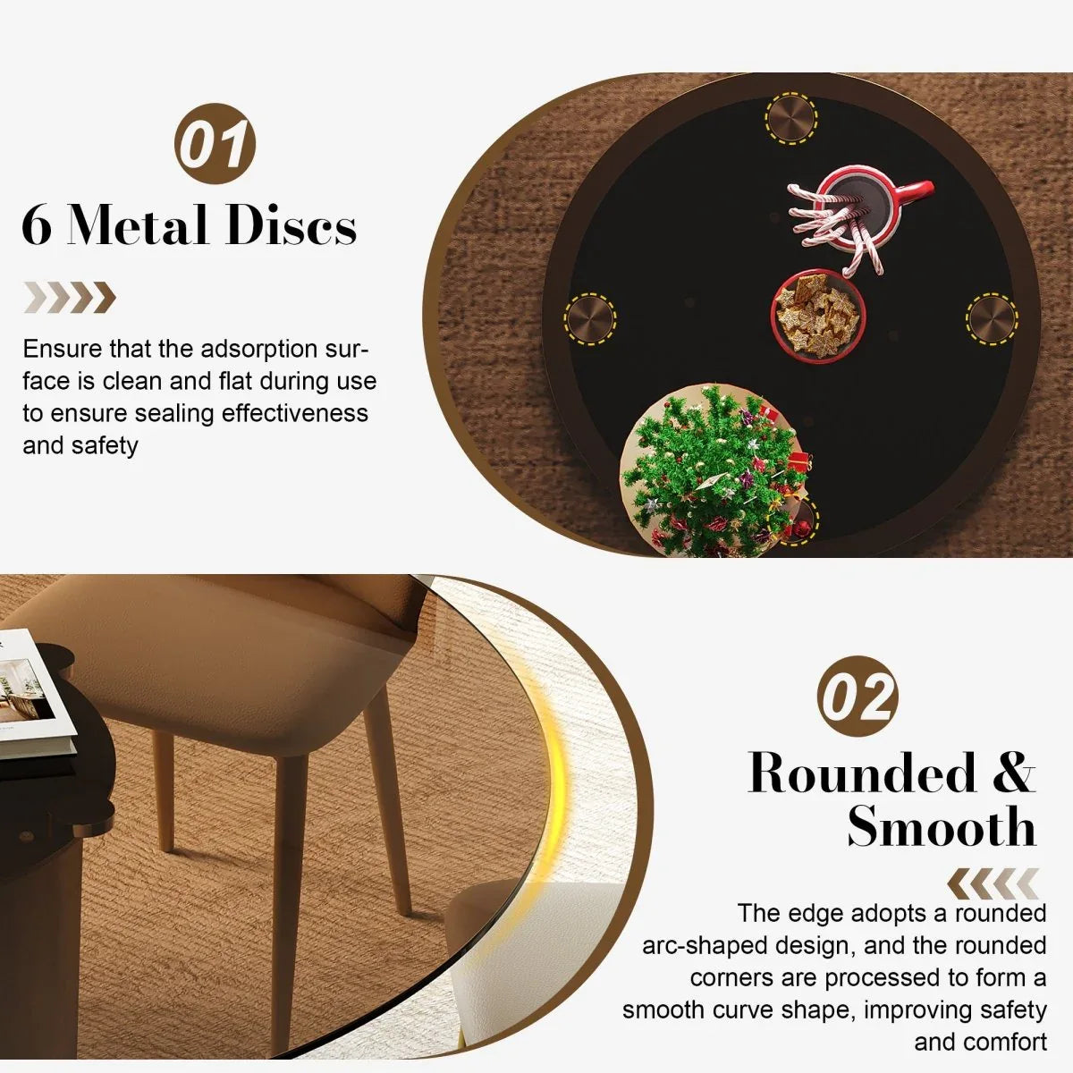 53-Inch Round Dining Table Set With Smoked Glass Top - Omega Lifestyles