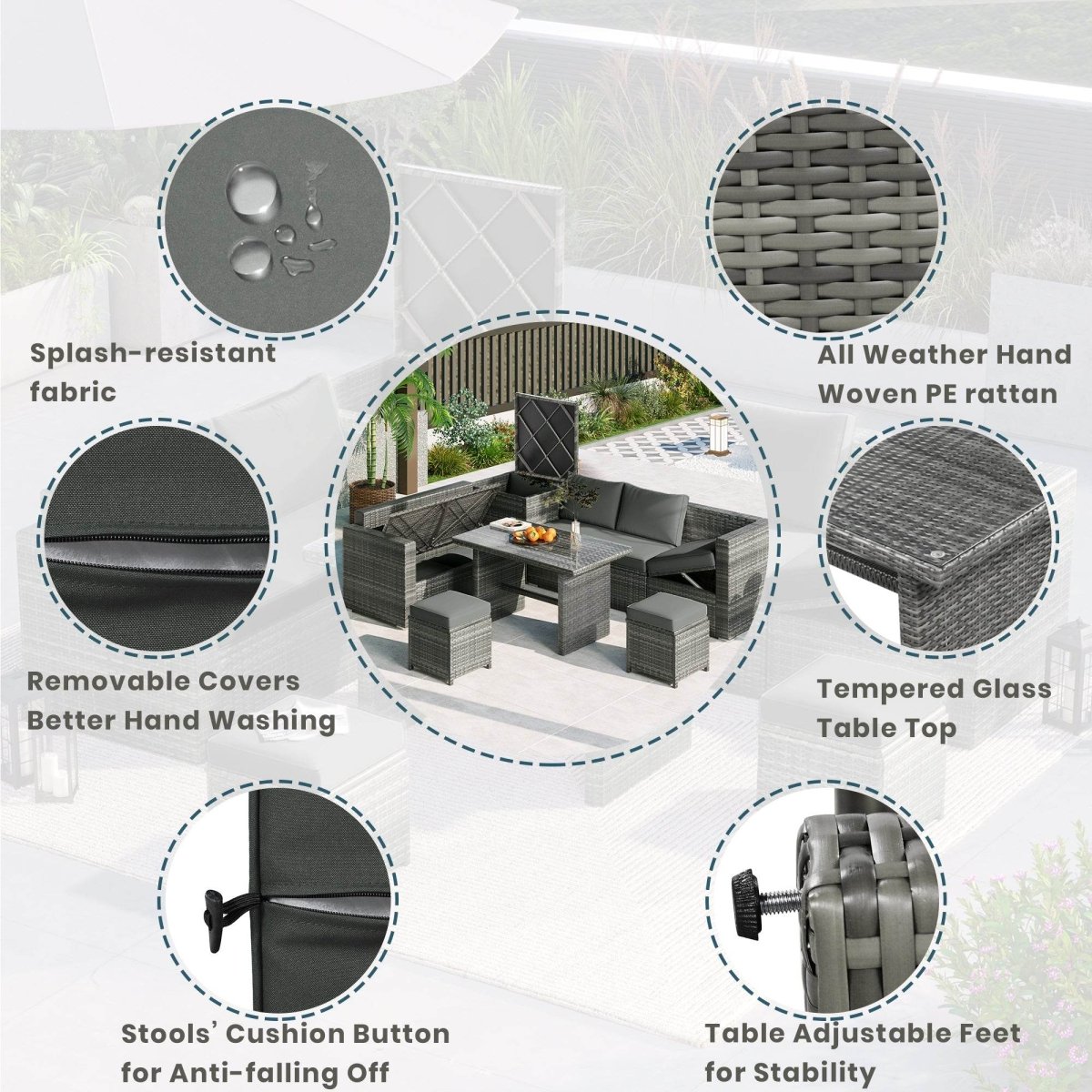 6-Piece All-Weather Hand-Woven PE Rattan Outdoor Sofa Set - Omega Lifestyles