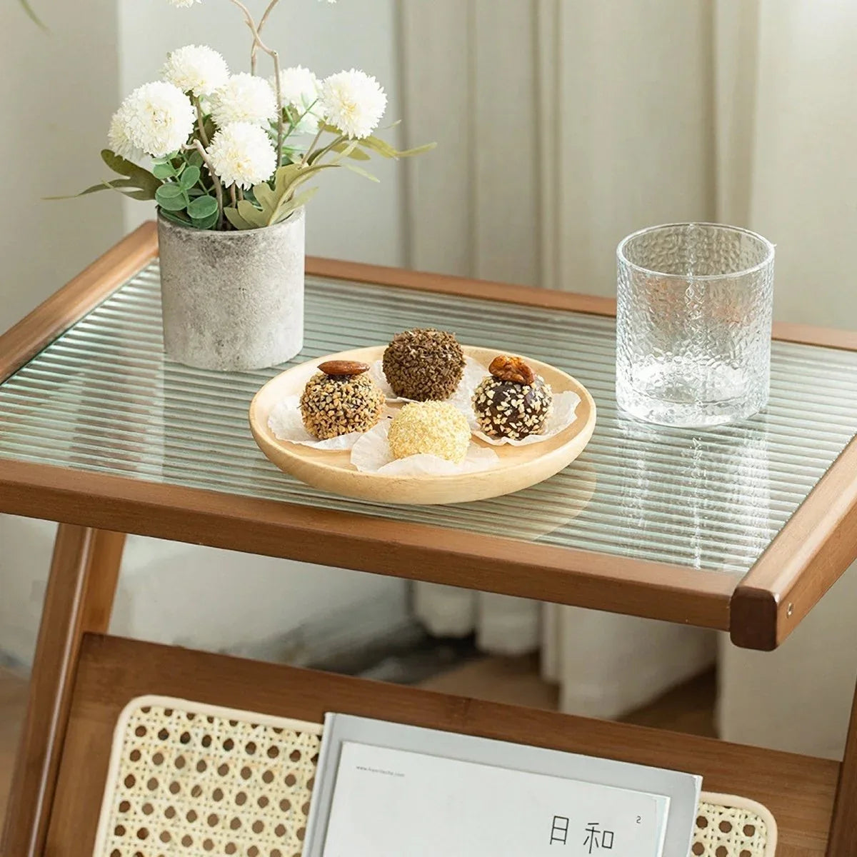 Boho Bamboo Rattan Nightstand Side Table With Storage - Omega Lifestyles