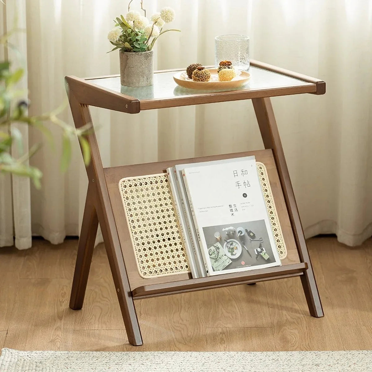 Boho Bamboo Rattan Nightstand Side Table With Storage - Omega Lifestyles