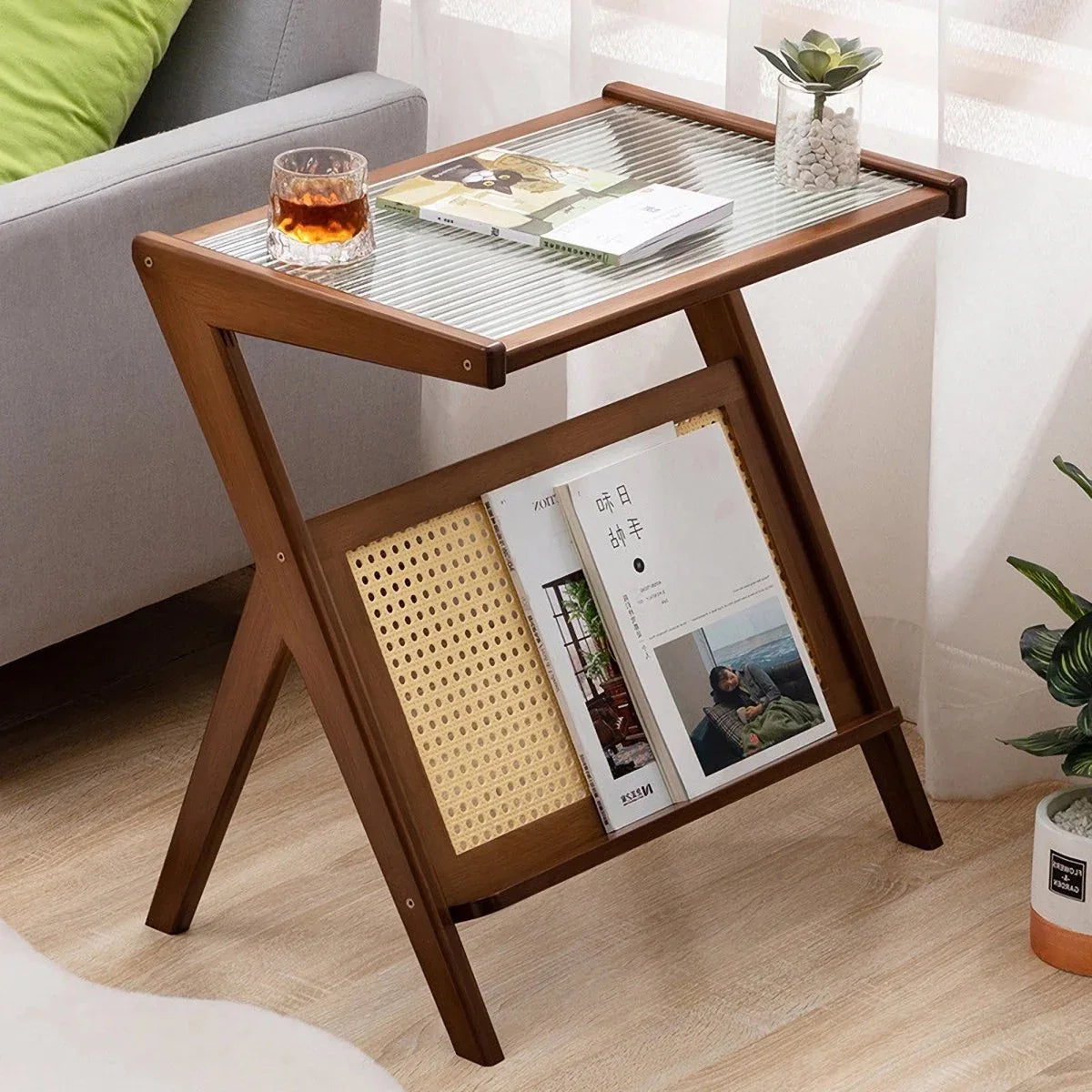 Boho Bamboo Rattan Nightstand Side Table With Storage - Omega Lifestyles