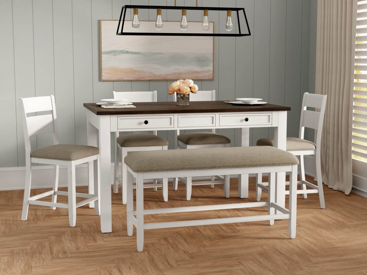Brown And White Engineered Wood 6 - Piece Dining Set - Dreamtide - Omega Lifestyles