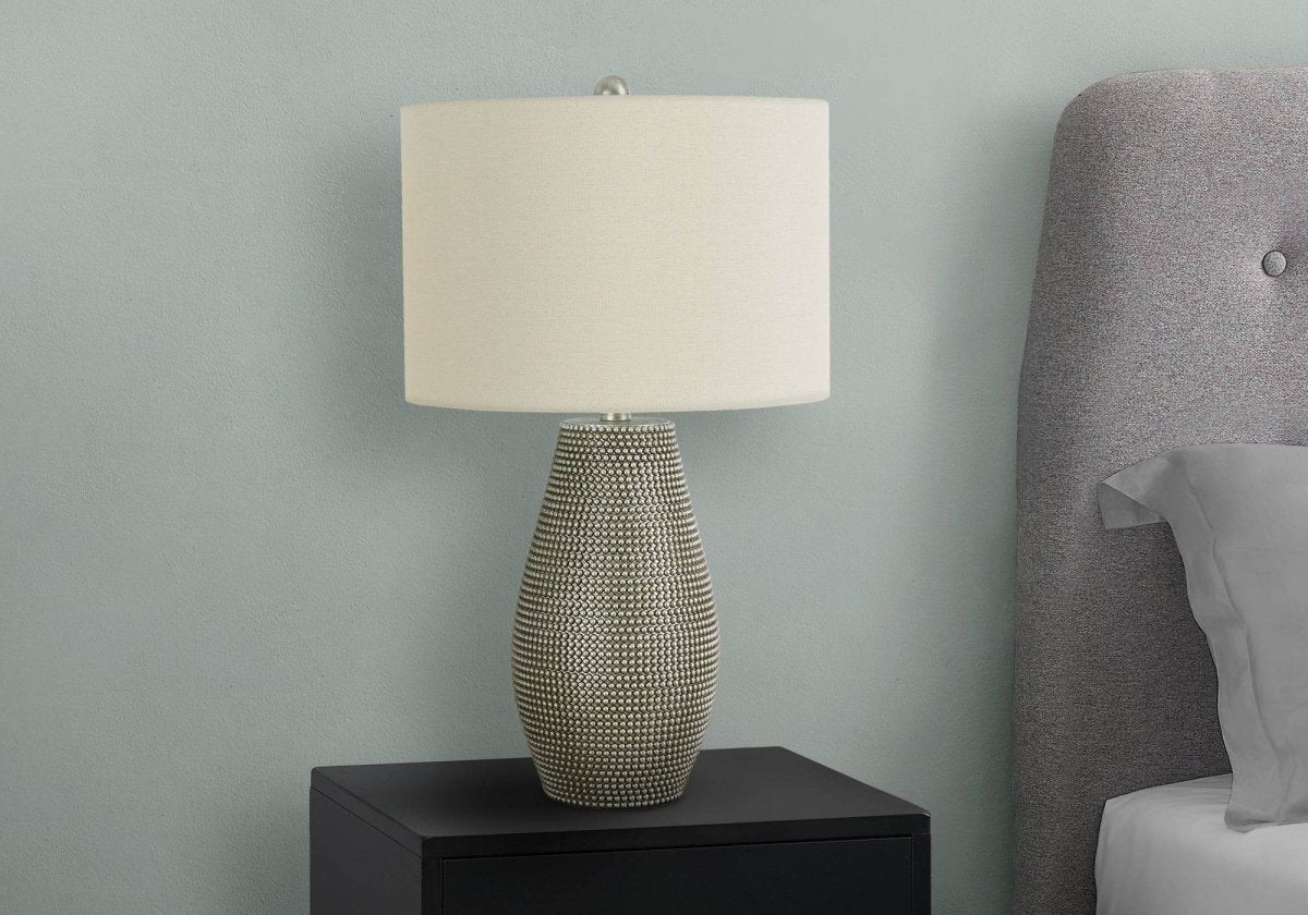 Contemporary Grey Resin Table Lamp With Ivory Shade - Sleep Galleria