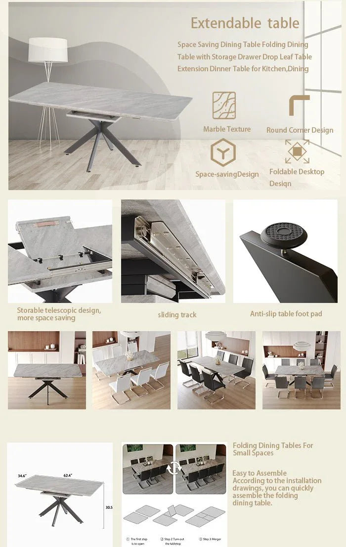 Expandable MDF Dining Table Set With Metal Legs And Chairs - Omega Lifestyles