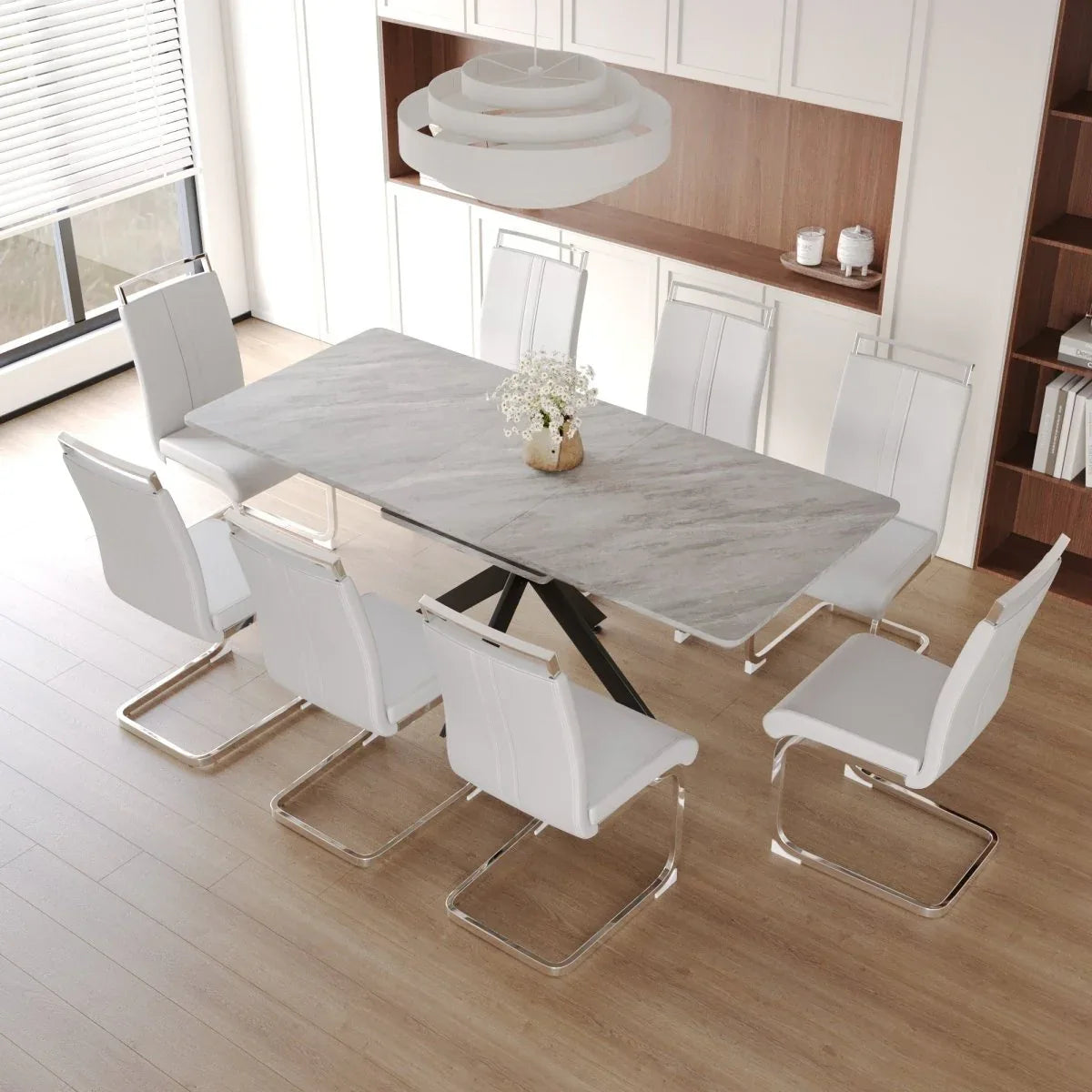 Expandable MDF Dining Table Set With Metal Legs And Chairs - Omega Lifestyles