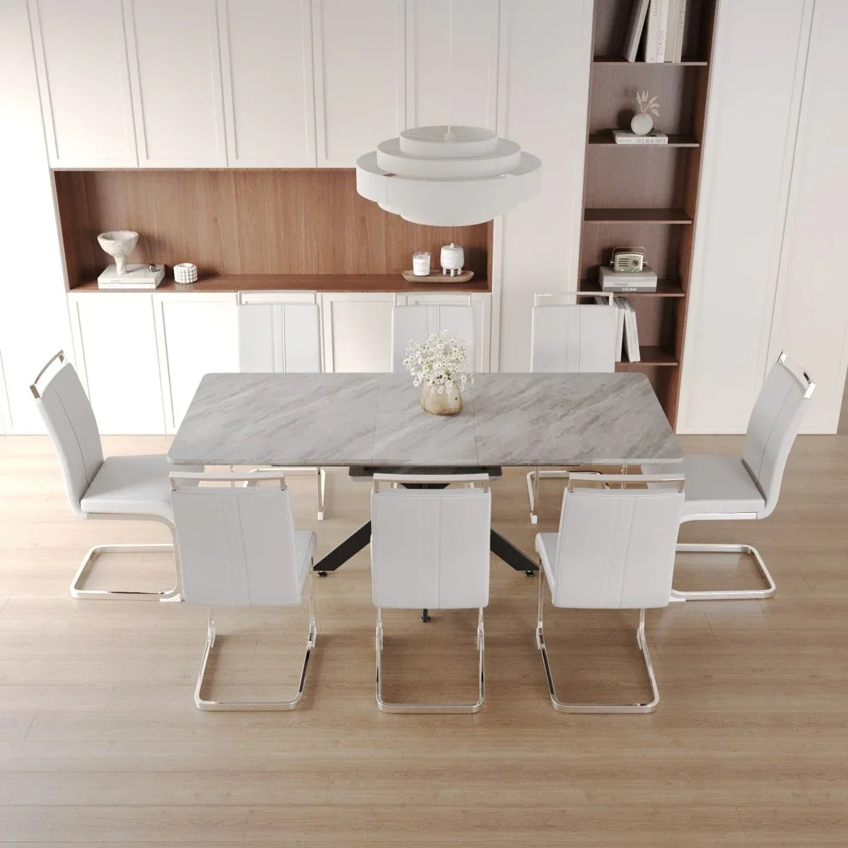 Expandable MDF Dining Table Set With Metal Legs And Chairs - Omega Lifestyles