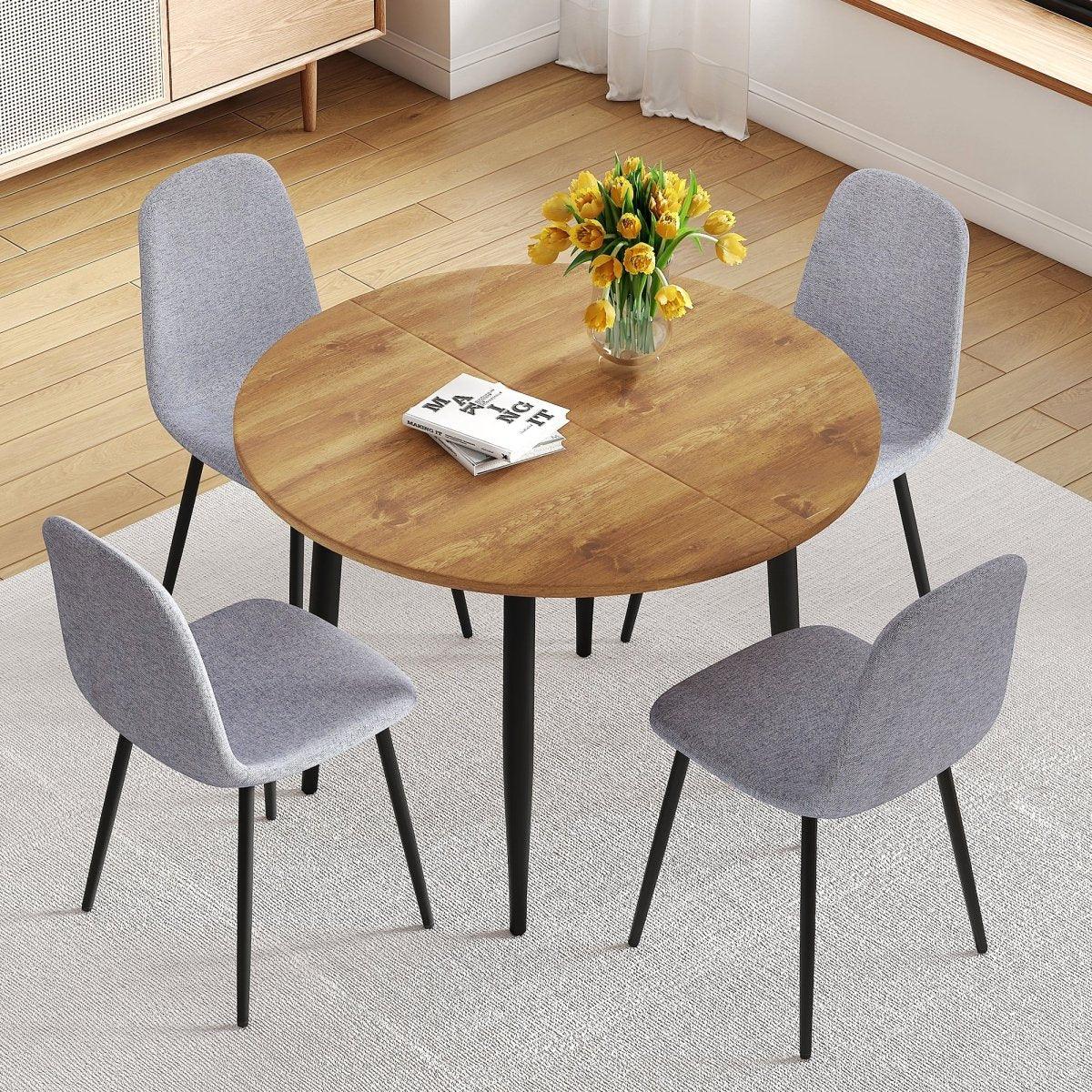 Extendable Round MDF Dining Table With Linen Cotton Chairs Set - Omega Lifestyles